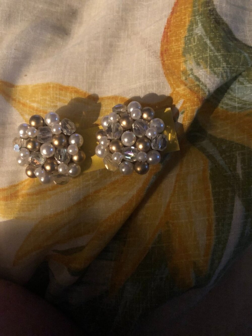 Small pearl and gold cluster earrings